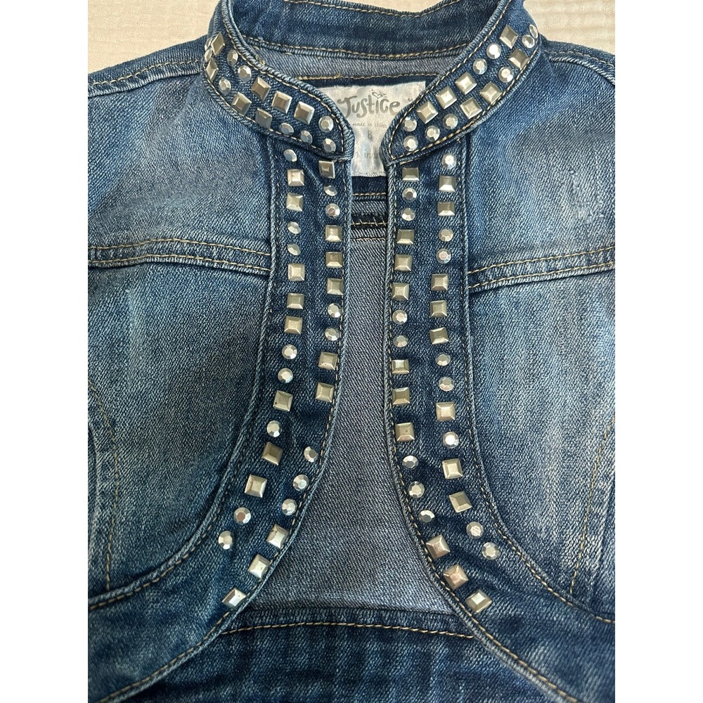 Justice Girls Denim‎ Bolero Jacket Studded Collar Short Sleeve Kid Size 8